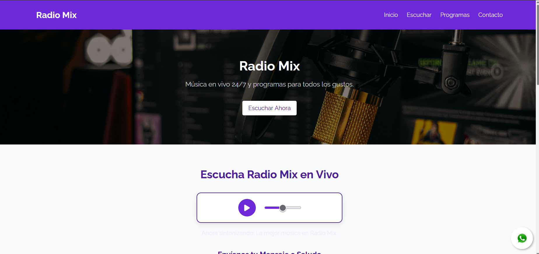 Página de inicio de Radio Mix